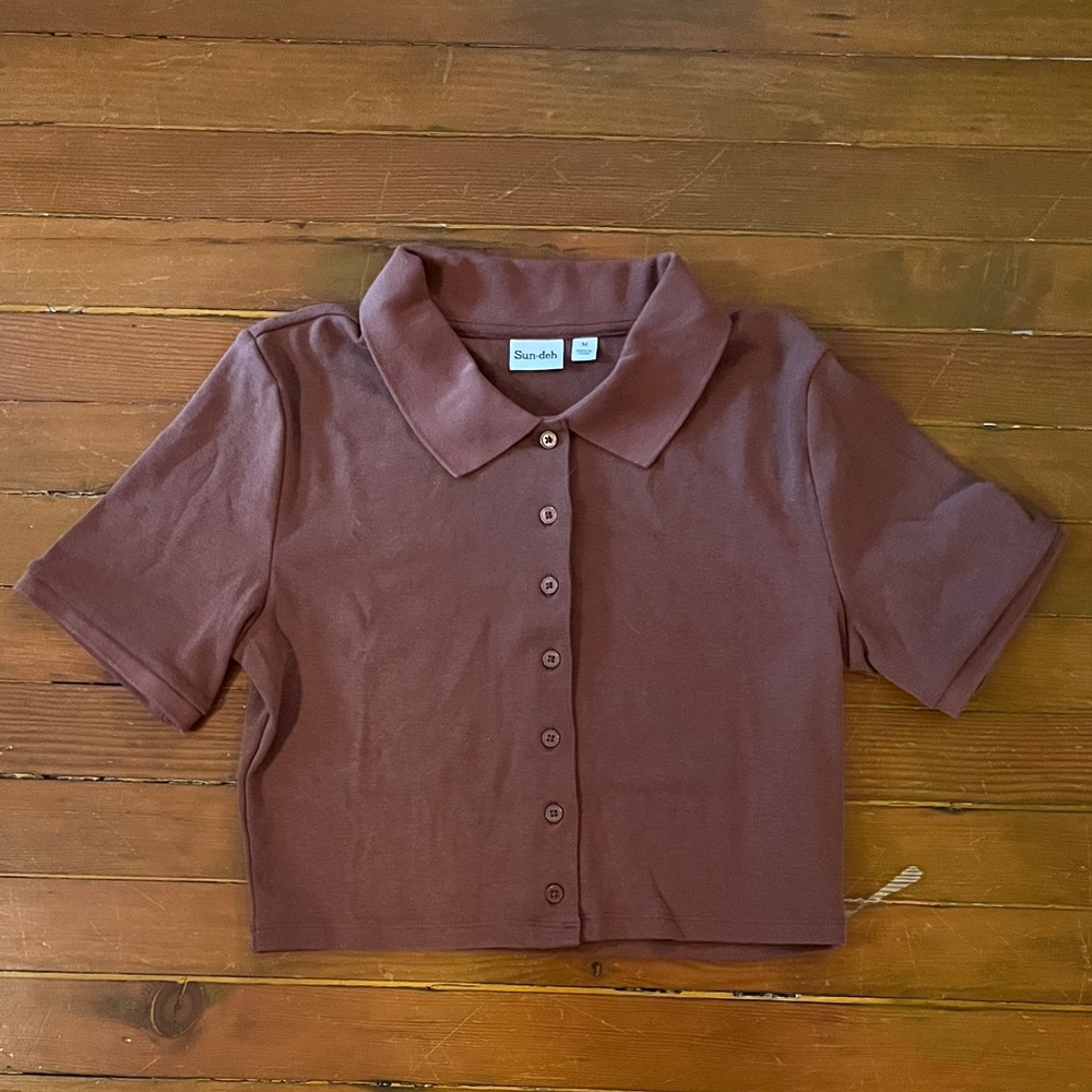Sun-Deh (Aritzia) Cropped Button Up Tee